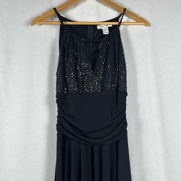 White House Black Market Sequined Halter Cocktail Dress Black Midi Sz 6 NWT - Picture 3 of 14